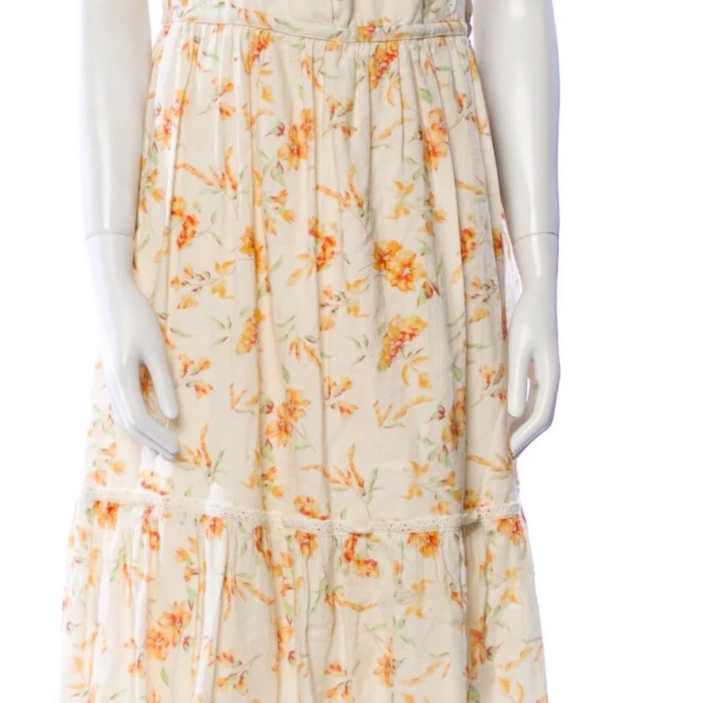 LoveShackFancy Floral Midi Dress in Cream and Orange